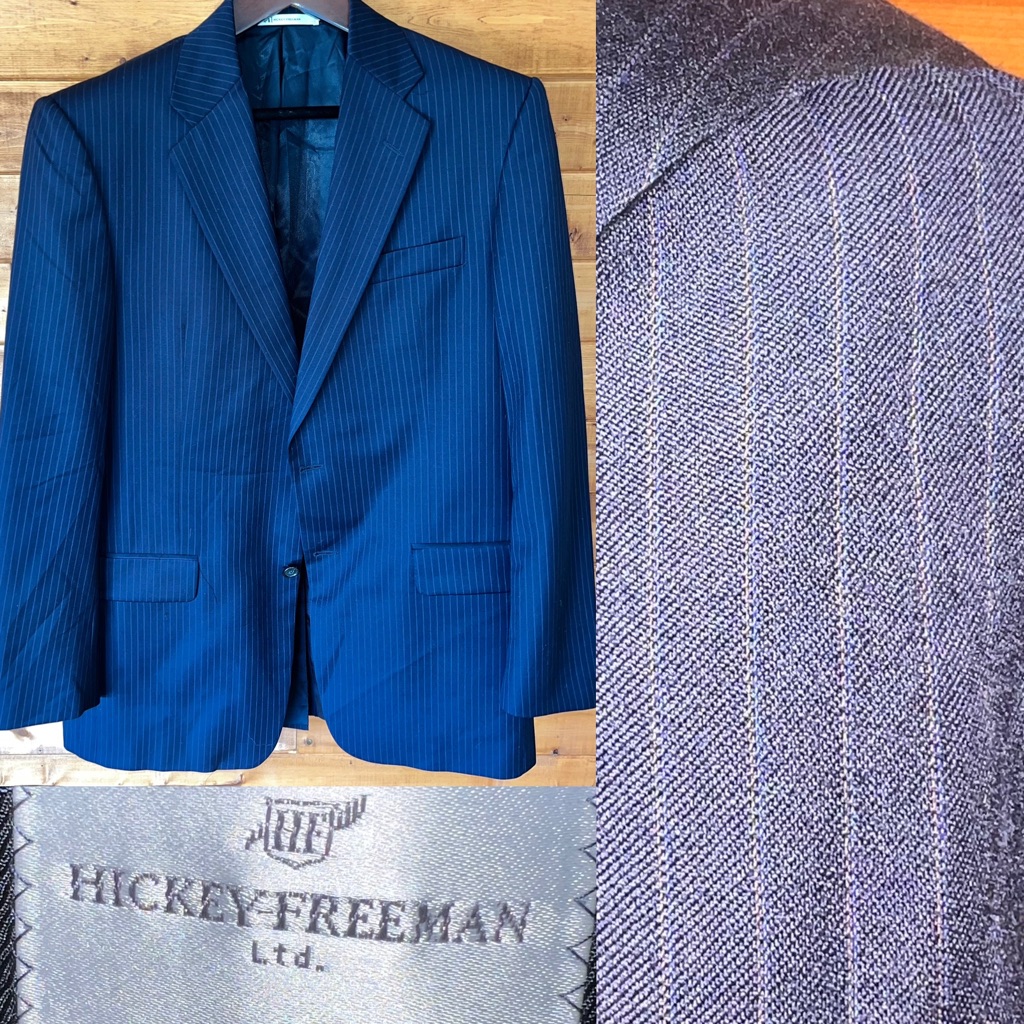 $695 Hickey Freeman Wool Navy Pinstripe Blazer 42r
